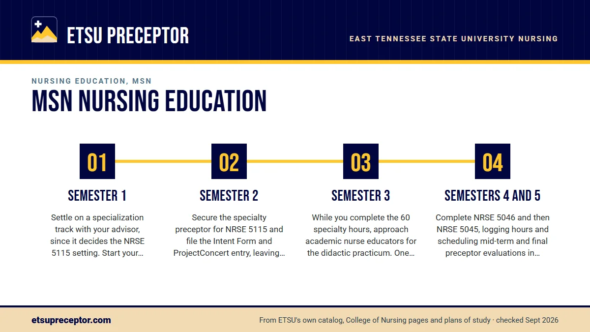 Numbered steps. A semester-by-semester search plan: 1 Semester 1; 2 Semester 2; 3 Semester 3; 4 Semesters 4 and 5.